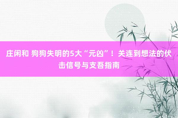 庄闲和 狗狗失明的5大“元凶”！关连到想法的伏击信号与支吾指南