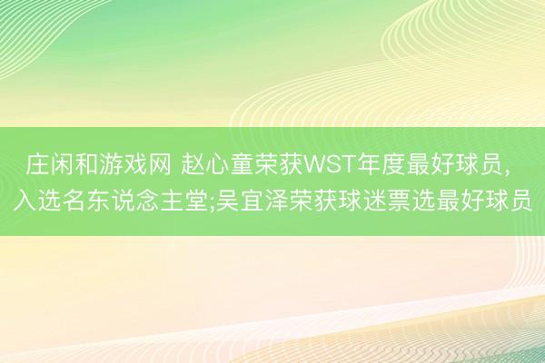 庄闲和游戏网 赵心童荣获WST年度最好球员，<a href=